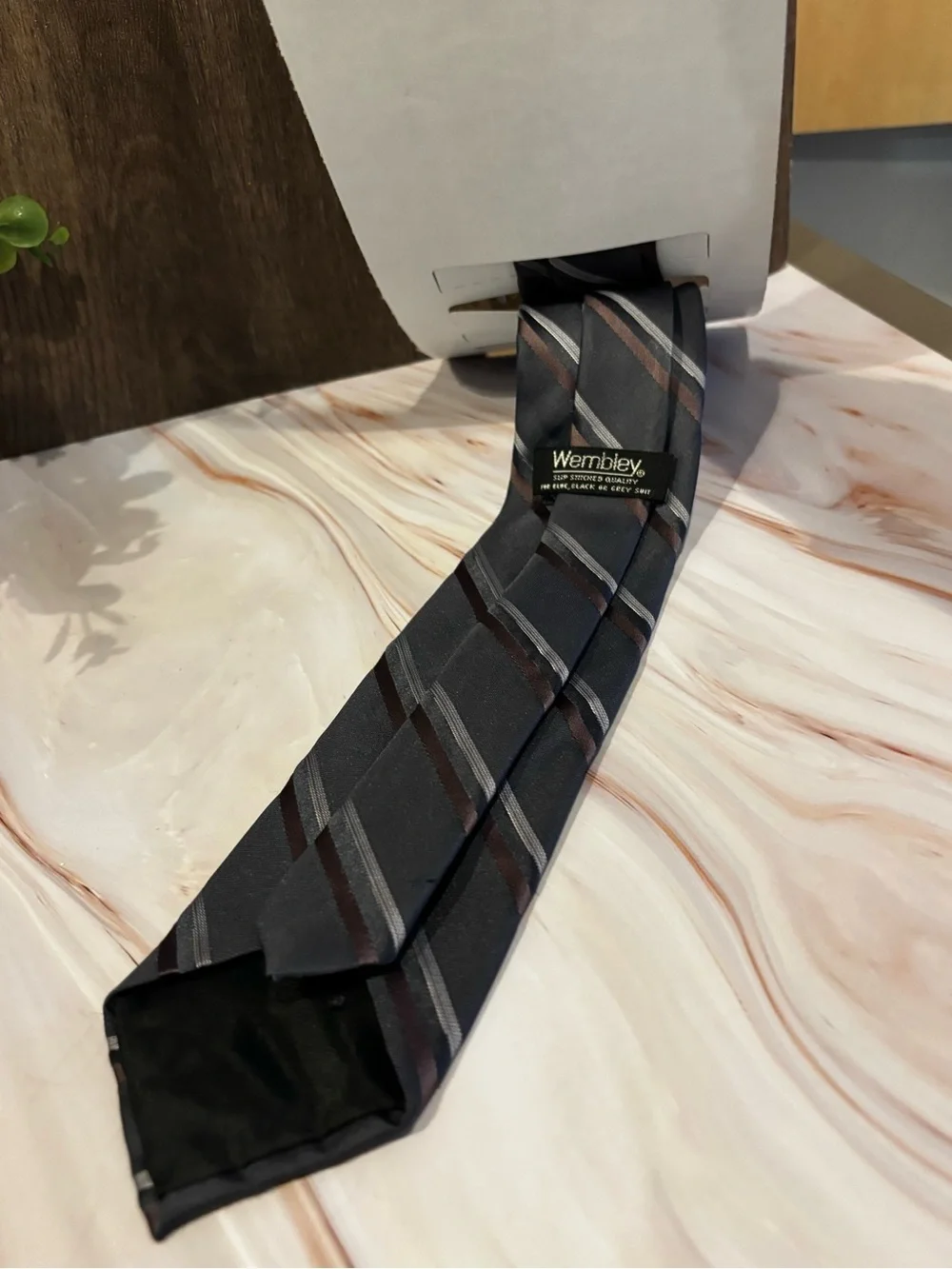Men's Black Tie with Brown and Gray Diagonal Stripes